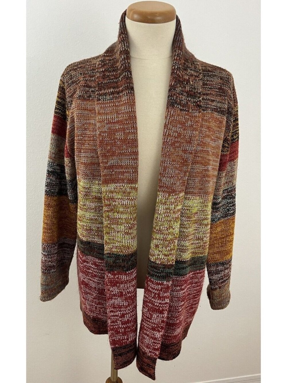 Vintage Barbara Lee Acrylic Cardigan Sweater Women's L Stripe Knit